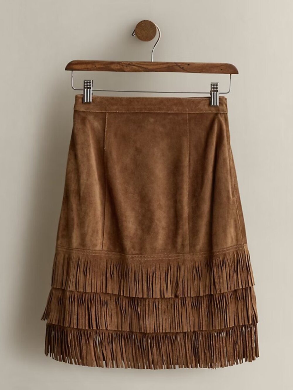Ralph Lauren Vintage 2000 Fringe-Trim Suede Skirt Brown Size 4